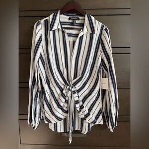 Ellen Tracy Navy and White Striped Blouse